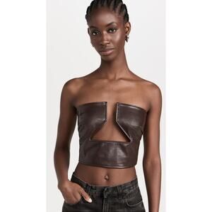 AFRM Avery Croc Faux Leather Prong Top - S Brown